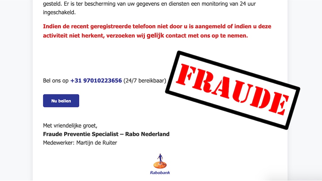 ‘Ongeautoriseerde toestelmelding’ van de Rabo… phishing dus